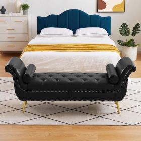 Black, PU Leather, Metal Feet Upholstered Ottoman Bedroom Lounge Ottoman Flip Top Storage Sofa Bench