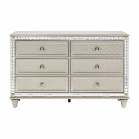 Luxury Champagne Finish Dresser of 6 Drawers 1pc Glamorous Crystal Diamond Pattern Knobs Stylish Bedroom Furniture