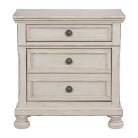 Transitional Wire-Brushed White Finish 1pc Nightstand with Hidden Drawer Bun Feet Classic Bedroom Furniture