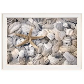 Trendy Decor 4U "Starfish & Seashells" Framed Wall Art, Modern Home Decor Framed Print for Living Room