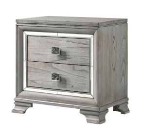 Contemporary 1pc Light Gray Brown Finish 2 Storage Drawer Nightstand End Table Mirrored Accents Beautiful Solid Wood Wooden Bedroom Furniture