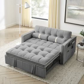 Modern 55.5" Pull Out Sleep Sofa Bed 2 Seater Loveseats Sofa Couch with side pockets, Adjsutable Backrest and Lumbar Pillows for Apartment Office Livi