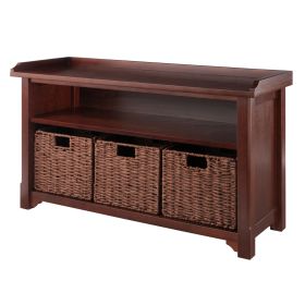 Milan 4-Pc Storage Bench with 3 Foldable Woven Baskets; Walnut