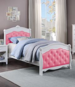 White Full Size Bed Youth Bedroom Furniture Pink Faux Leather Headboard Footboard Plywood 1pc Bedframe