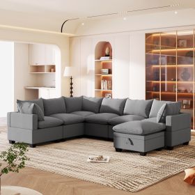 [VIDEO provided][New] 120*93" Modern U Shape Modular Sofa with Storage Ottoman,Luxury 7 Seat Sectional Couch Set with 2 Pillows Included,Freely Combin