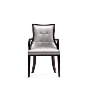 Manhattan Comfort Fifth Avenue Faux Leather Dining Armchair Cream and Walnut