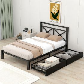 Metal Platform Bed with 2 Drawers;  Twin (Black)