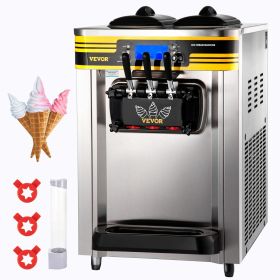 VEVOR Commercial Ice Cream Maker, 22-30L/H Yield, 2350W Countertop Soft Serve Machine w/ 2x6L Hopper 2L Cylinder LCD Panel Puffing Shortage Alarm