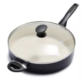 5qt Ceramic Nonstick Covered Saute Pan with Helper Handle Black