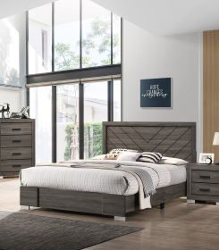 Contemporary Grey Finish Unique Queen Size Bed 1pc Bedroom Furniture Unique Lines Headboard Wooden