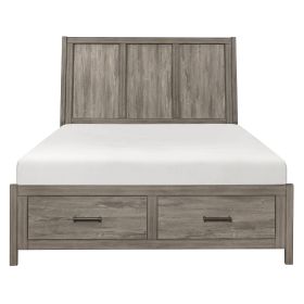 Rustic Style Queen Platform Bed with Footboard Storage Drawers Weathered Gray Finish Wooden Bedroom Furniture