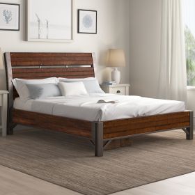 Industrial Design Platform Bed 1pc Eastern King Size Horizontal Slats Rustic Brown and Gunmetal Finish Bedroom Furniture