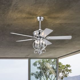 52 inch 4 Lights Ceiling Fan with 5 Wood Blades, Two-color fan blade, AC Motor, Remote Control, Reversible Airflow, 3-Speed, Adjustable Height