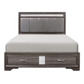 Queen Platform Bed with Footboard Drawers Upholstered Headboard, Gray and Silver Glitter, Contemporary Bedroom Furniture