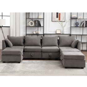 Modular Sectional Sofa, Convertible U Shaped Sofa Couch with Storage, 7 Seat Sleeper Sectional Sofa Set, Flexible Modular Combinations Fabric Couch fo