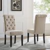 Leviton Solid Wood Tufted Asons Dining Chair, Set of 2, Tan