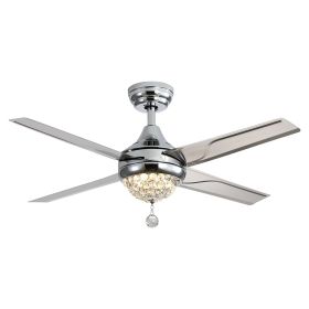 48 Inch Crystal Ceiling Fan With 3 Speed Wind 4 Iron Blades Remote Control AC Motor With Light