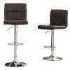 Swivel Faux Leather Adjustable Hydraulic Bar Stool, Set of 2, Brown