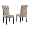 Leviton Solid Wood Tufted Asons Dining Chair, Set of 2, Tan