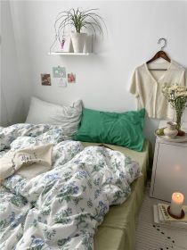 Korean Style Retro Small Floral Cotton Bedding Set Of Four Pieces (Option: Ice Sand GreenBV Green-Flat sheet-2.0m)