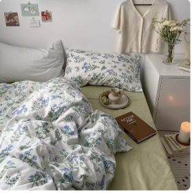 Korean Style Retro Small Floral Cotton Bedding Set Of Four Pieces (Option: GreenFragmented Flowers-Flat sheet-2.0m)