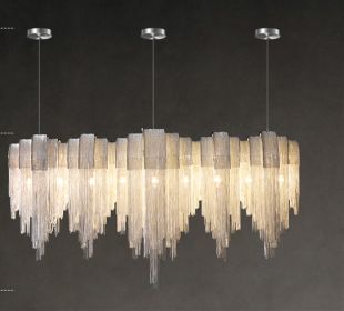 Nordic Luxury Villa Design Tassel Aluminum Chain Living Room Chandelier (Option: Silver-Warm light-90cm)