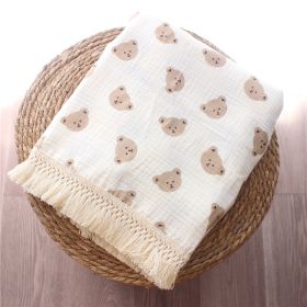 Children's Cotton Bear Tassel Baby Stroller Cover Blanket Summer Air Conditioning Duvet Baby (Option: Bear Head-100x 120cm)