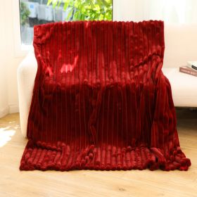 Striped Jacquard Rabbit Fur Blanket (Option: Wine Red-130x 150cm)