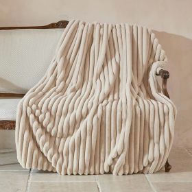 Striped Jacquard Rabbit Fur Blanket (Option: Beige-130x 150cm)