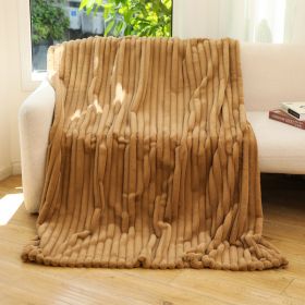 Striped Jacquard Rabbit Fur Blanket (Option: Khaki-130x 150cm)