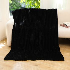 Striped Jacquard Rabbit Fur Blanket (Option: Black-130x 150cm)