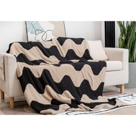 Nordic Style Half Velvet Knitted Sofa Blanket (Option: Black Plus Khaki-110x150cm)