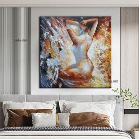 Handmade Oil Painting Hand Painted Square People Nude Modern Rolled Canvas Living Room hallway bedroom luxurious decorative painting (size: 90x90cm)