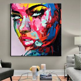 Handmade Oil Painting  Hand Painted Wall Art On Canvas Beauty Women Face Colorful Portrait Abstract Modern Home  Living Room hallway bedroom luxurious (size: 80x80cm)