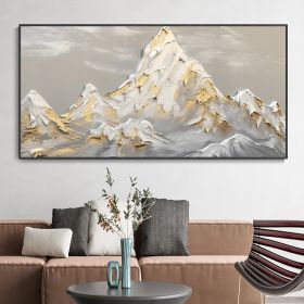 Hand Painted Oil Painting White Snow Mountain Art On Canvas Gold Leaf Texture Painting Abstract Landscape Oil Painting Wabi Sabi Wall Art Minimalism S (Style: 1, size: 90x120cm)