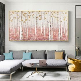 100% Handmade pink flower thick knife landscape modern nordic artwork oil painting for office living room decoration (size: 100x200cm)