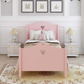 Twin Size Wood Platform Bed with Headboard,Footboard and Wood Slat Support (Color: Pink)