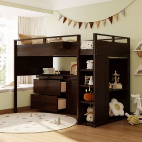 Loft Bed with Rolling Cabinet and Desk (Color: Espresso)