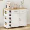 Multi-Functional Kitchen Island Cart with 2 Door Cabinet and Two Drawers,Spice Rack, Towel Holder, Wine Rack, and Foldable Rubberwood Table Top