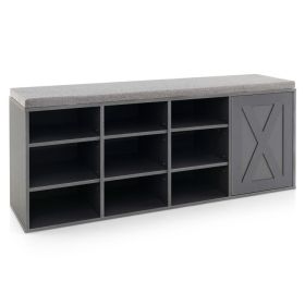 9-cube Shoe Bench with Adjustable Shelves and Removable Padded Cushion (Color: Gray)