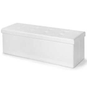 45 Inches Large Folding Storage Ottoman Bench with Memory Foam (Color: White)