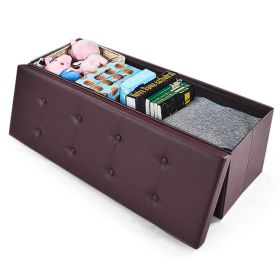 45 Inches Large Folding Storage Ottoman Bench with Memory Foam (Color: Brown)