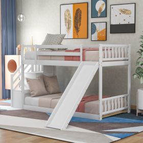 Twin over Twin Bunk Bed with Convertible Slide and Stairway (Color: White)