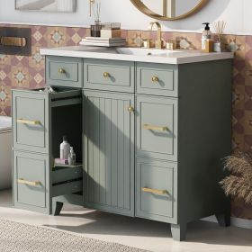 36" Bathroom Vanity Cabinet with Sink Top Combo Set, Single Sink, Shaker Cabinet with Soft Closing Door and Drawer (Color: Green, Material: Solid Wood+MDF+Resin)