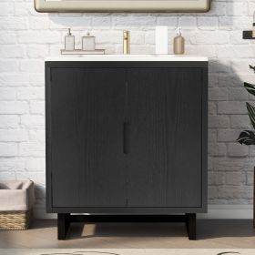 30" Bathroom vanity Set with Sink, Combo Cabinet, Bathroom Storage Cabinet, Solid Wood Frame (Color: Black, Material: Solid Wood+MDF)