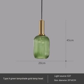 Bar Restaurant Chandelier Personalized Simple Striped Single-head Paint Green Glass Lantern Chandelier (Option: Without Bulb-A Large Green)