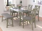 6 Piece Dining Table Set Wood Dining Table and chair Kitchen Table Set with Table;  Bench and 4 Chairs;  Rustic Style; White+Gray