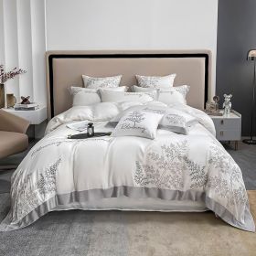 High-end Embroidered Lyocell Fiber Bed Sheet Four-piece Set (Option: Moonlight White-200X240CM)