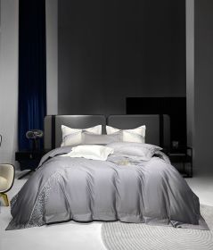 120 Long-staple Cotton Four-piece Set High-grade Simple Embroidery Light Luxury Quilt Cover Bed Sheet Bedding (Option: Modern Gray-180cm Bed Sheet 200x230)